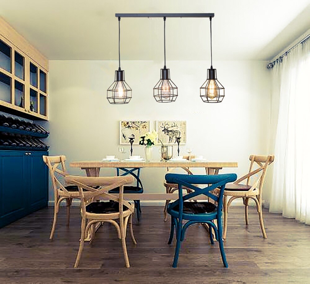 7 type moderne sorte bur pendel jern minimalistisk retro nordisk loft pyramide lampe metal hængende lampe  e27 indendørs