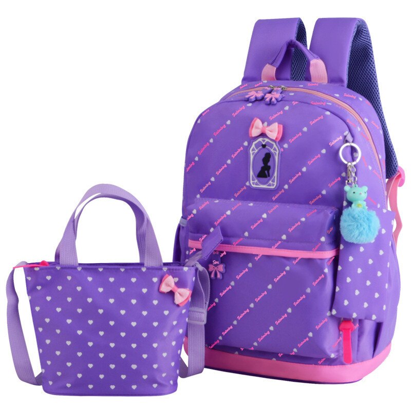 3 Stks/set Schooltassen Voor Meisjes 2022 Zoete Schattige Prinses Kinderen Rugzak Kids Boekentas Basisschool Rugzak Mochilas: purple