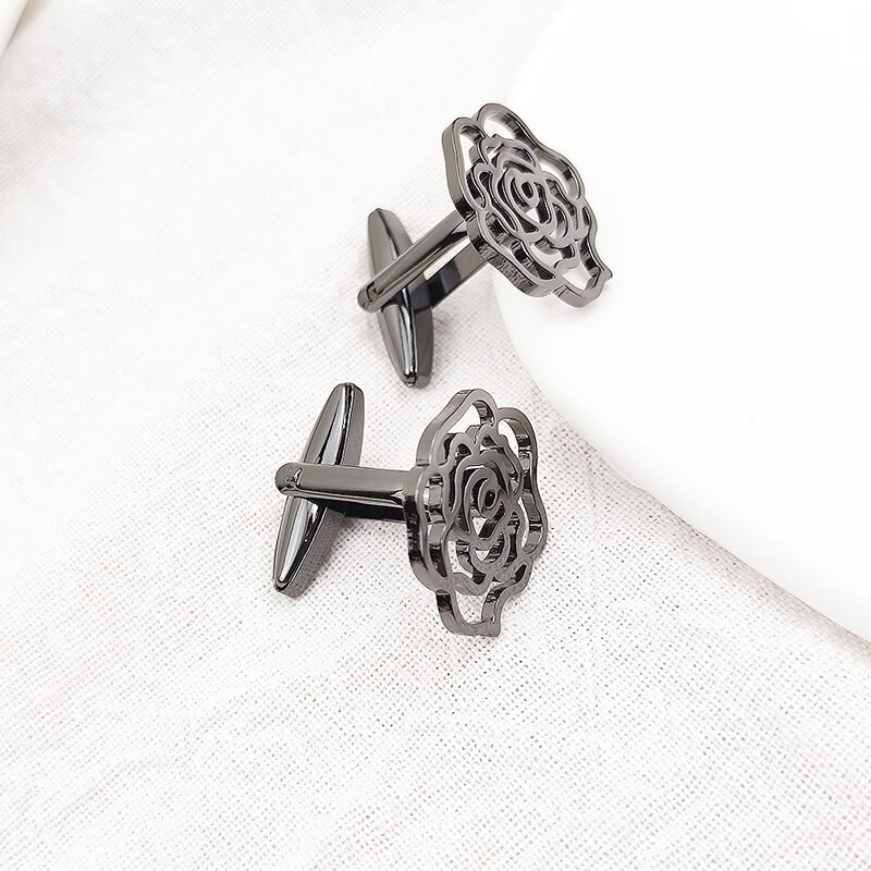 1 Paar Goud Kleur Rose Bloem Manchetknopen Voor Vrouwen Personaliseren Hollow Franse Overhemd Manchetten Mens Pak Accessoires: Imitation Rhodium Plated