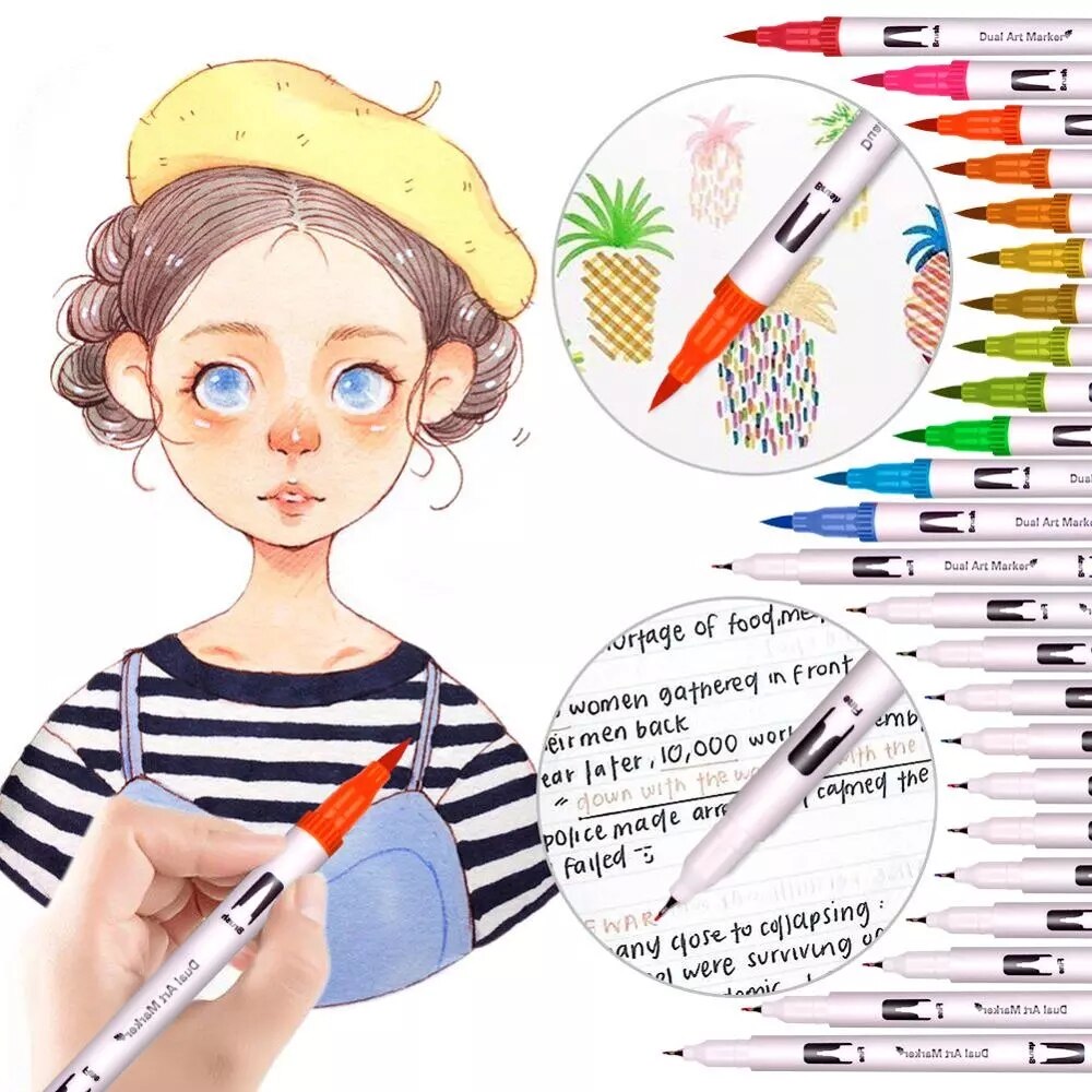 Laconile-rotuladores de doble punta para dibujo de acuarela, rotuladores Fineliner para colorear bocetos, Manga de Color para niños y estudiantes