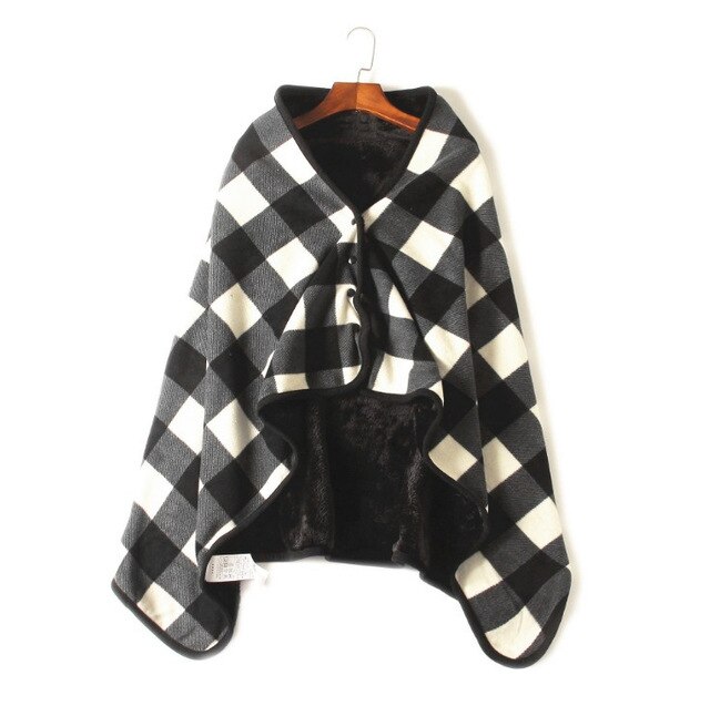 Multifunktionelt, bærbart plaid fleece polyester tæppe med knap vinter varm sofa sofa soveværelse rejse kappe tæppe 135*80cm: 6