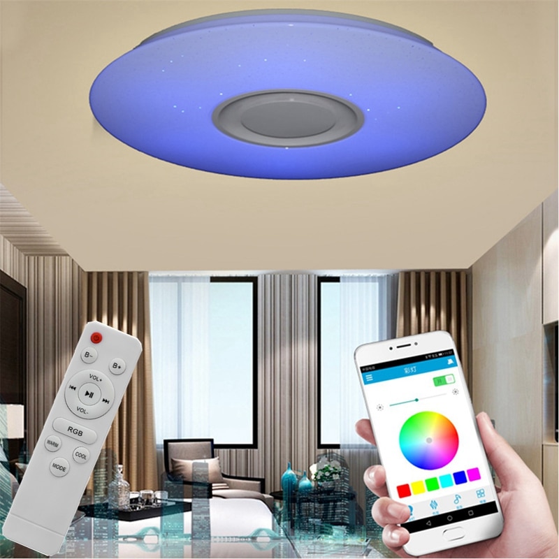 Smart APP + Remote Control LED Bluetooth Speaker Loundspeaker Player with RGB Dimmable Ceiling Light Panel Lamp For Kids Bedroom