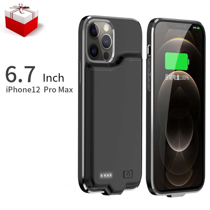 Funda con cargador de batería para iphone 12 Pro, carcasa fina con cargador inteligente, funda con batería para iphone 12 Mini 12 Pro Max: black-12promax