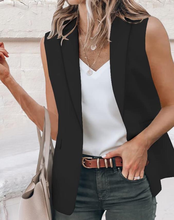 Veste til kvinder enkeltknap reverskrave vest blazer sexet ærmeløs sommer efterår all-match daglig klub streetwear