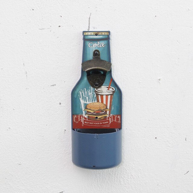 Retro Bronze OPEN HERE Wall Mounted Bottle Cap Opener Bar Kitchen Beer: Blue