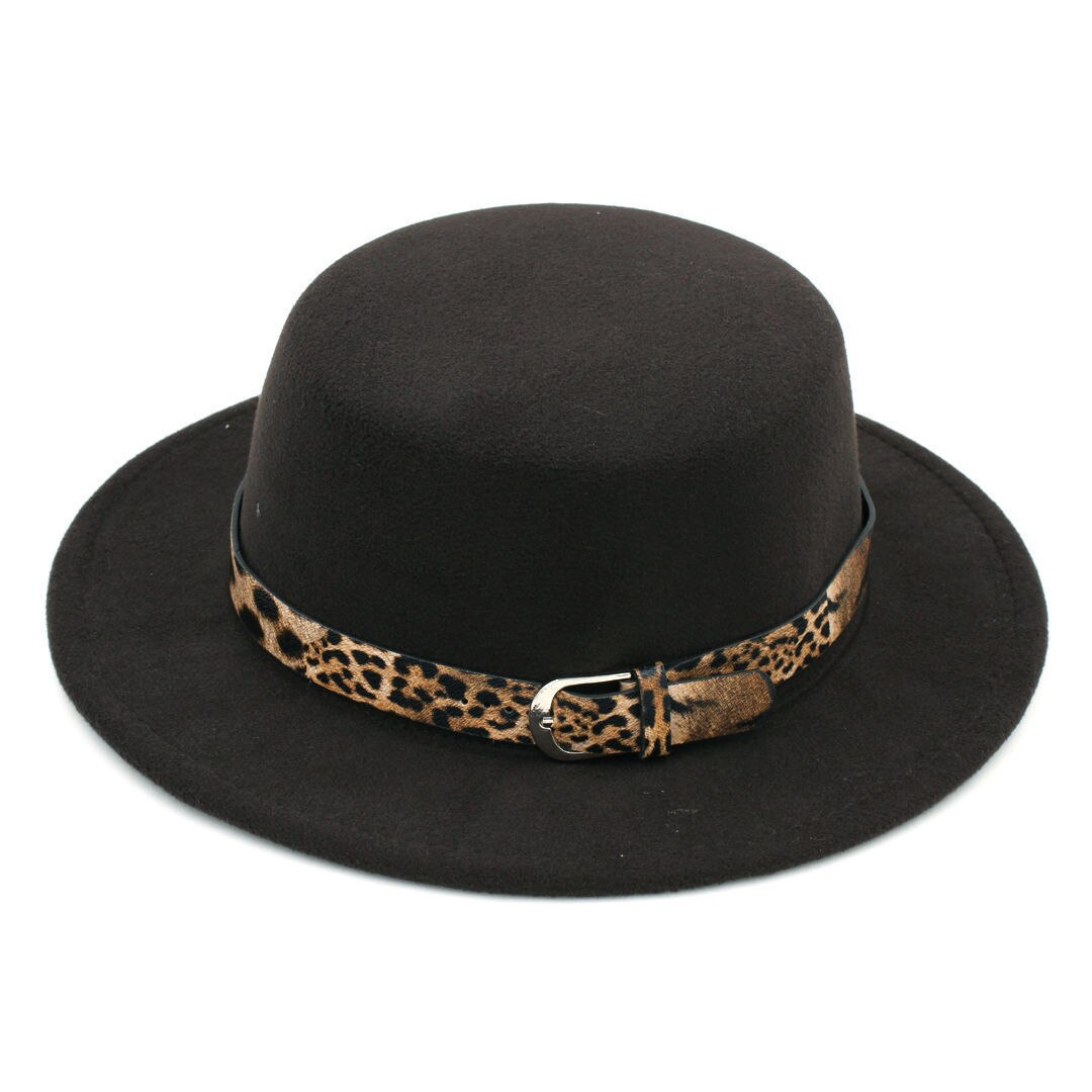 Mistdawn damer kvinder uld blanding sejlerhat sømand bred skygge flade top kasketter bowler hatte leopard læder bånd