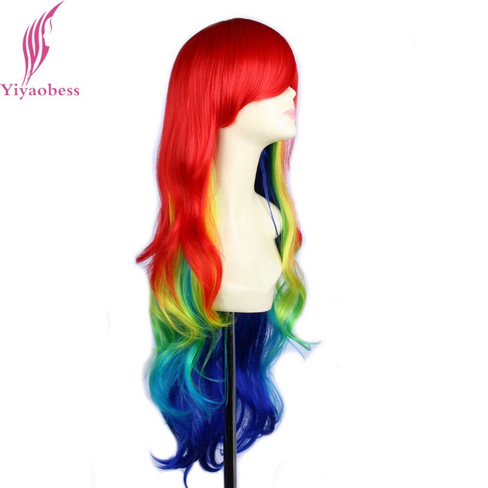 Yiyaobess 32 zoll Synthetische Harajuku Multi Farbe Regenbogen Ombre Perücke Cosplay Haar Lange Wellenförmige Perücken Für Frauen