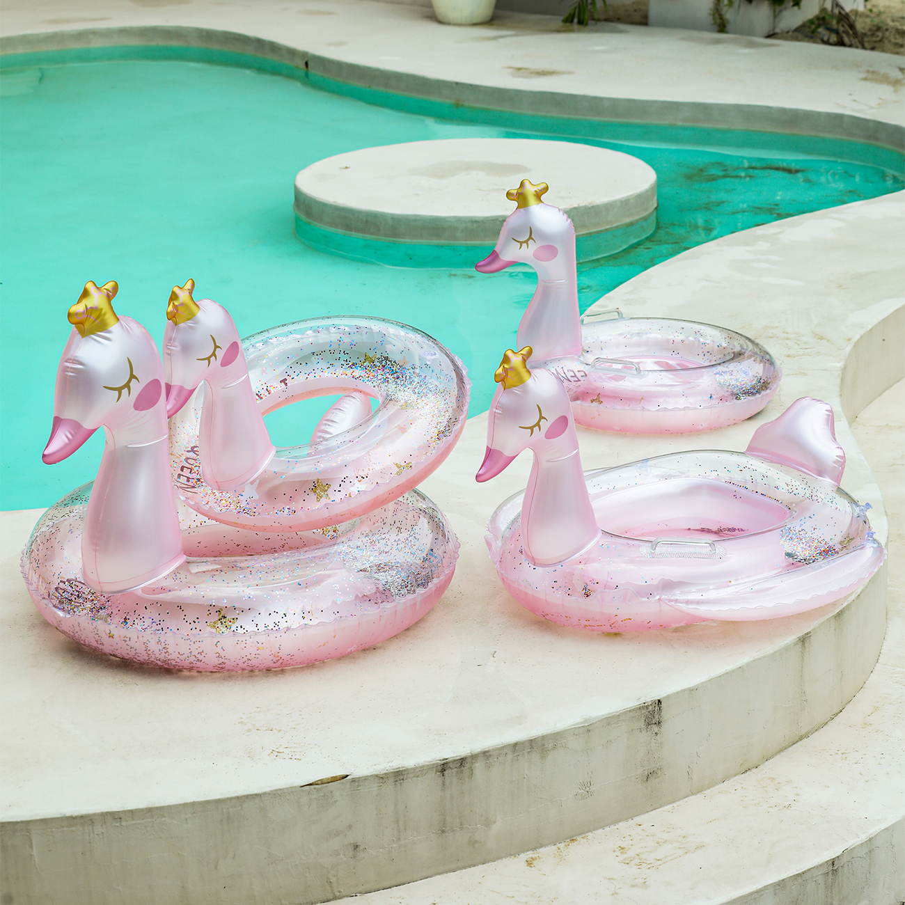 1pc kronede svaner svømmering sommerbassengflytere, strand- og bassengbadehjelpemiddel, strandleker til bassengfest
