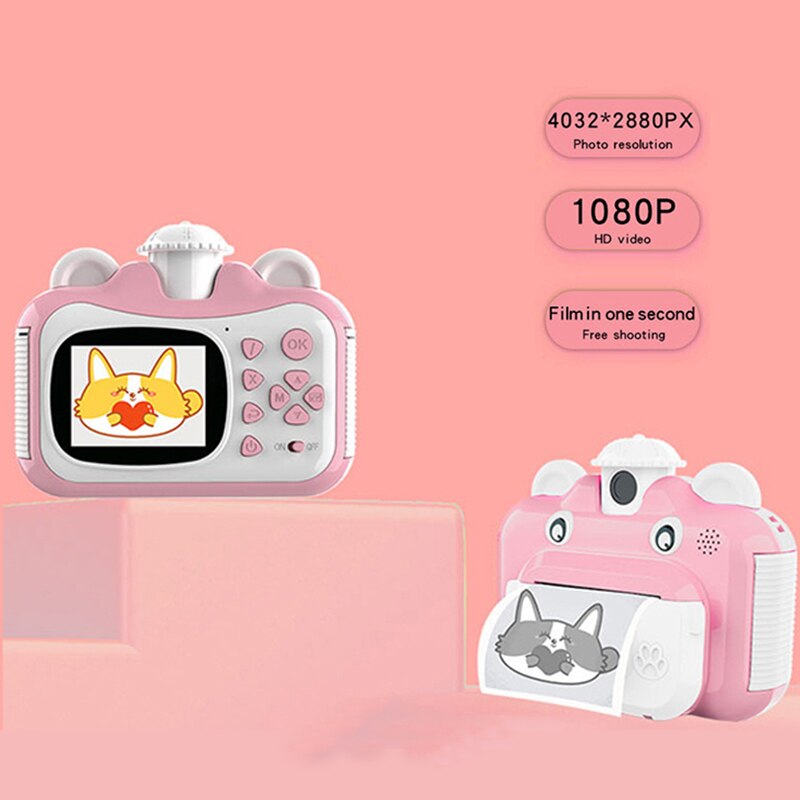 Kids Camera Instant Print Camera 180 ° Draaibare Lens Hd 1080P Digitale Camera Voor Kinderen Print Camera Met 100 stuks Thermisch Papier