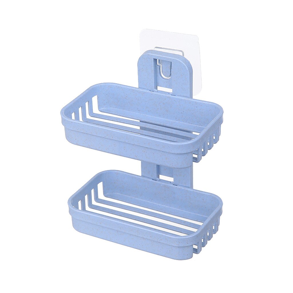 Badeværelse brusebad sæbeboks fad opbevaringsplade bakkeholder sæbeholder dobbelt sæbeholder: Blå