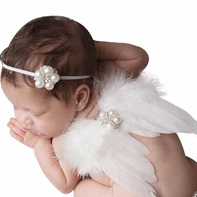 Accessoires de photographie pour -né, ailes de plumes d'ange, ensemble d'accessoires Photo, ailes + bandeau pour -né, fournitures pour bébé à la
