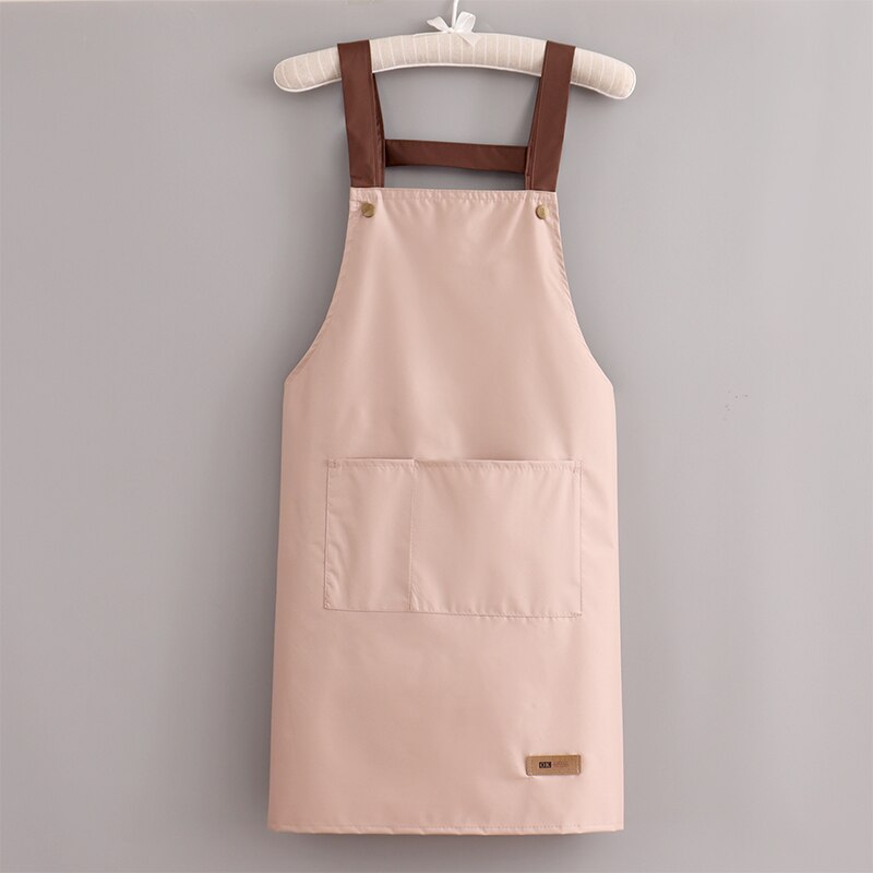 Waterproof Aprons Women Kitchen Accessories Simple Men Apron Strap Waist Thin Work Clothes With 2 Pockets Cartoon Long Smock: pink