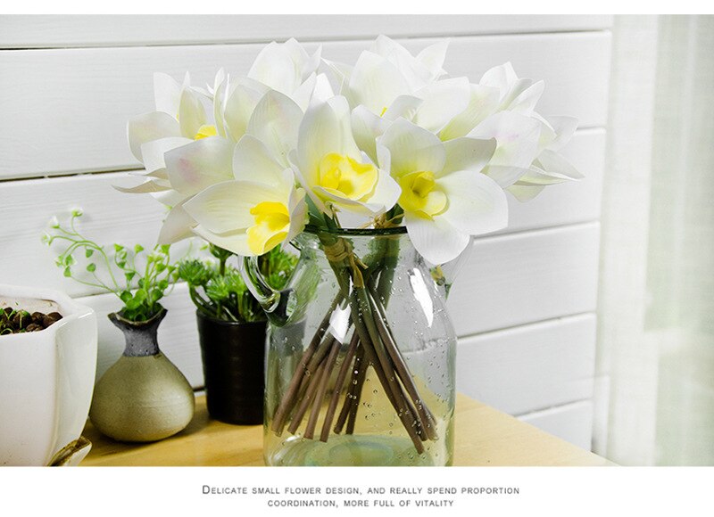 Pu kunstig orkidé magnolia cymbidium dekorative blomster hjem dekor bryllupsdekorasjon: Hvit