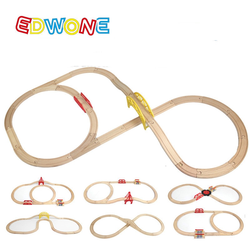 EDWONE One Set Assembled educational Tracks Toys Beech Wood Train Slot Railway Accessories Original Toy Kids fit Thom as Trains