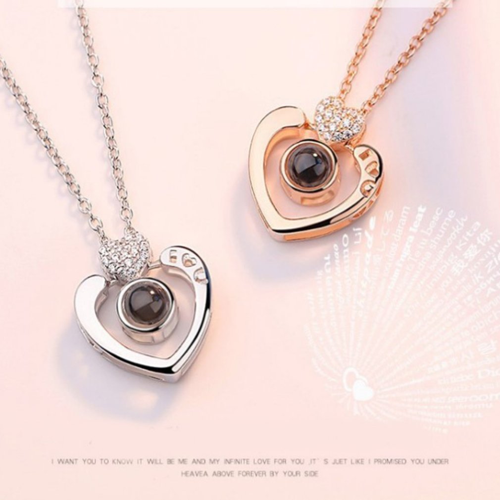 Romantic 100 Languages I love you Projection Alloy Pendant Necklace Girls Love Memory Wedding Necklace for