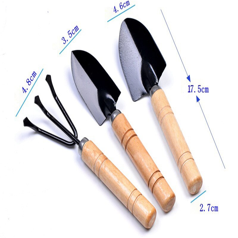 3Pcs Mini Gardensets Mini Schop Hark Spade Erramientas Bonsai Gereedschap Set Houten Handvat Metal Head Voor Bloemen Potplanten
