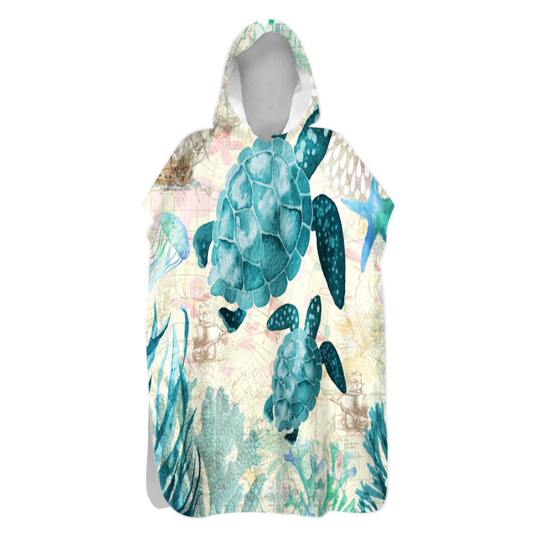 Men Women Printed Diving Suit Change Robes Poncho Quick-dry Hooded Towel Sweat-absorbent Swim Robe Summer Beach Pool Swimming: Printed 2