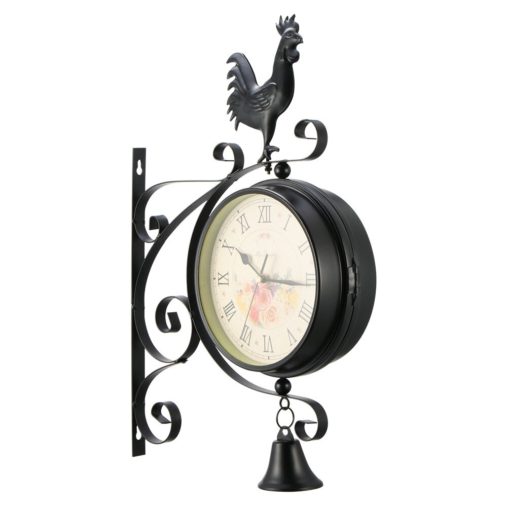 Vintage Inspired Double Sided Wall Clock Wrought Iron Train Grand Station Style Dustproof Retro Double-Sided Wall Clock