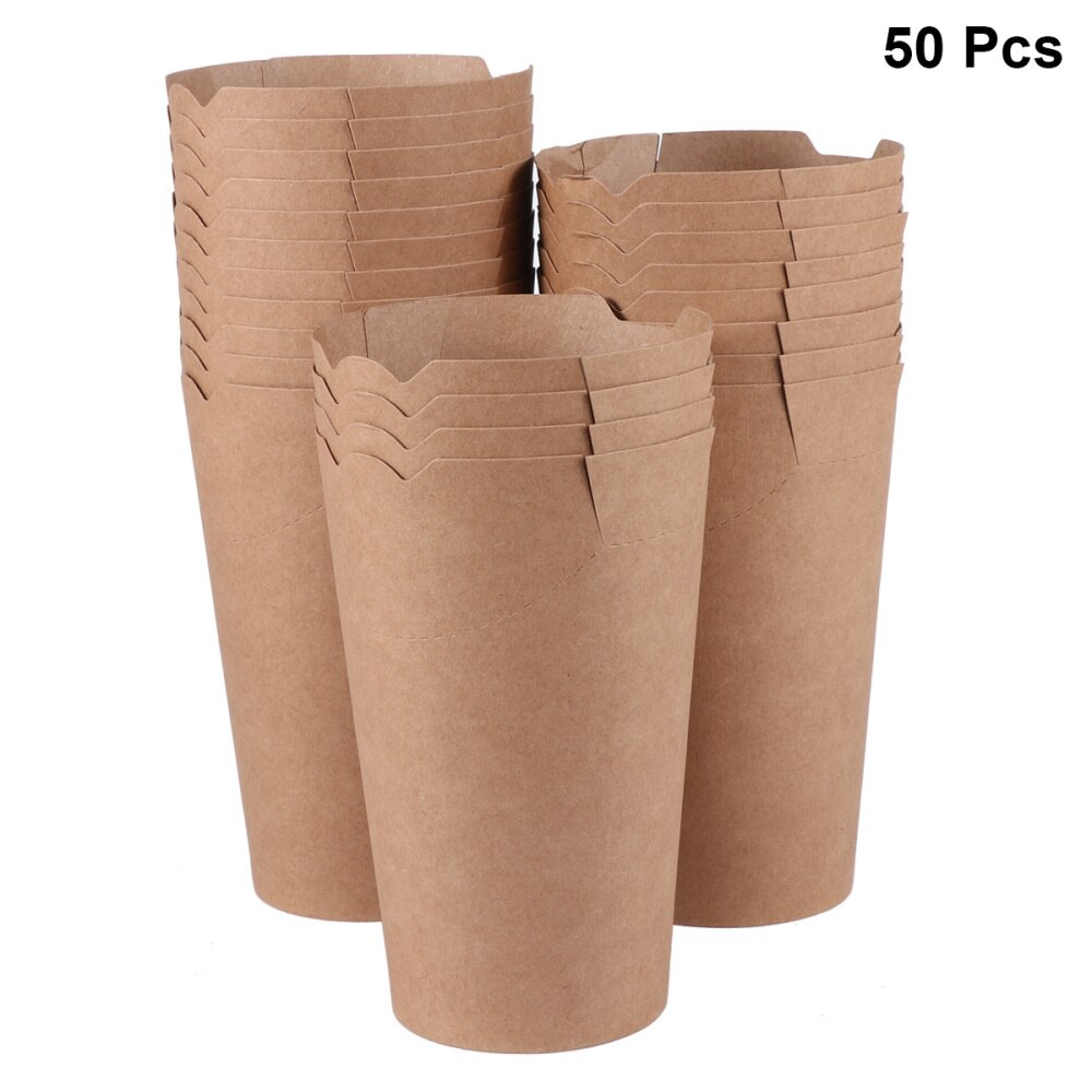 Tazas desechables de Papel Kraft para sellar helados, contenedor de huevos, Puffs, taza para patatas fritas, palomitas de maíz, pollo, color marrón, 50 Uds.