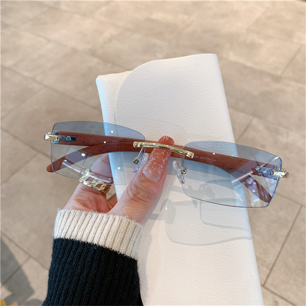 Kleine rechteckige randlose Sonnenbrille Männer Luxusmarke rahmenlose Leoparden Sonnenbrille für Frauen Jahrgang quadratische Brillen farben: Marineblau