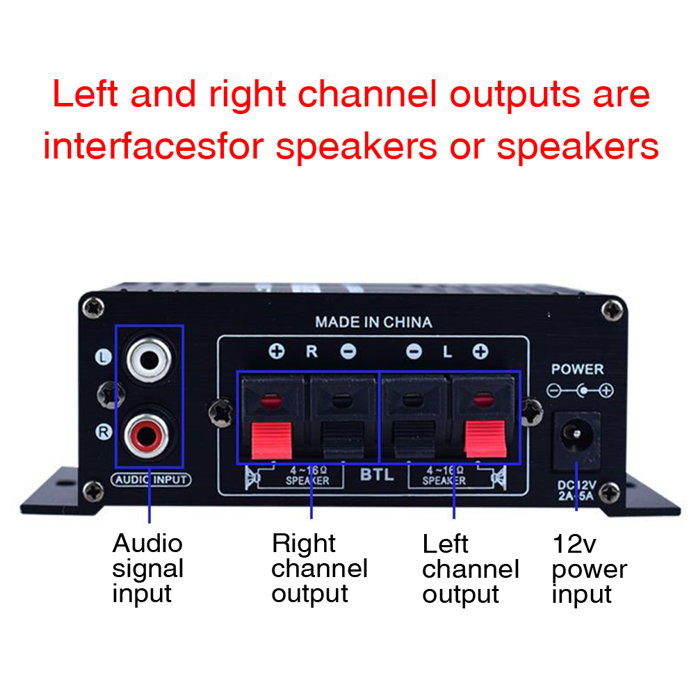 400W DC12V Muziek Ontvanger Bluetooth Hifi Mini Fm Radio Zwart Aluminium Legering Installeren Geluidssysteem Eindversterker Auto