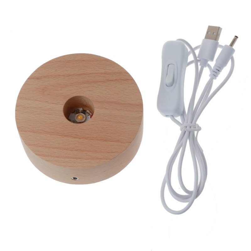 Handmade Wood Rectangle Round Oval Shape LED Display Base Resin Art Ornament Wooden Night Lighted Base Stand Crafts: B