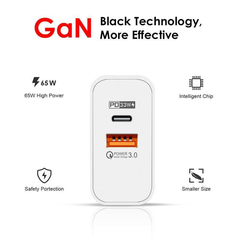 65W Gan Charger Quick Charge 3.0 Usb Charger Type C Pd Snelle Lading Telefoon Opladers Adapter Voor Iphone 13 12 11 Samsung Huawei