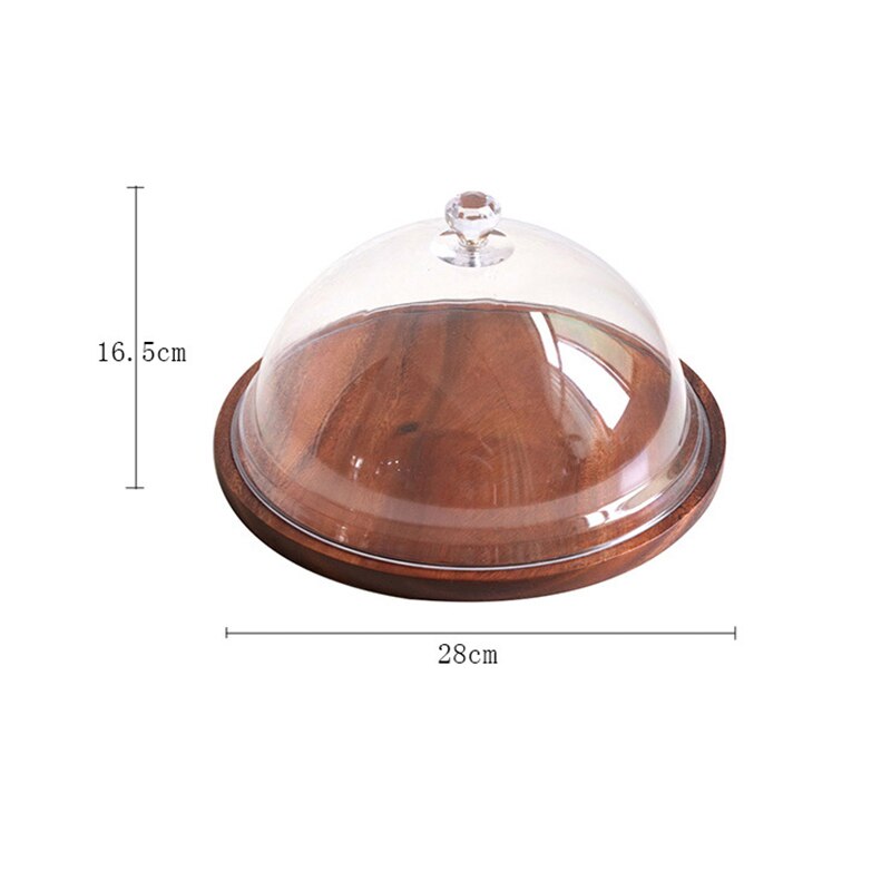 Acacia Wood Dessert Serving Tray Cake Stand with Acrylic Transparent Dome Household Bread Pastry Display Board for Party