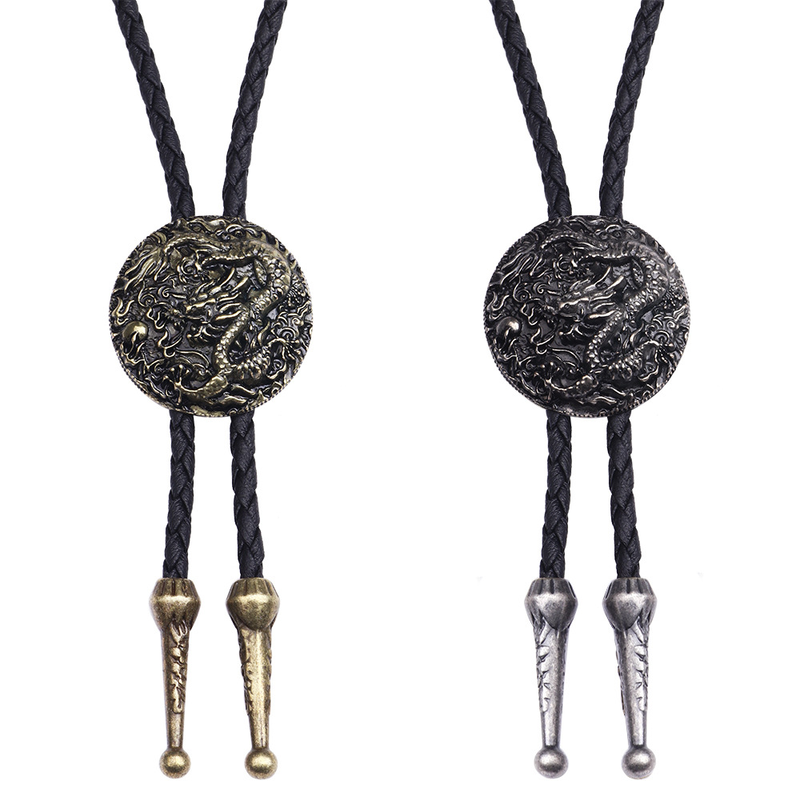 BOLO TIE-Collier Dragon Chinois en Argent pour Homme et Femme, Long, Style Ethnique, Pull, Pendentif