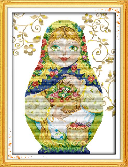 Russian Doll Patterns Cross Stitch Kits Printed Aida Canvas 14CT 11CT Chinese Embroidery Sets DIY Handmade Needlework Crafts: C220-8 / 14CT Printed Fabric