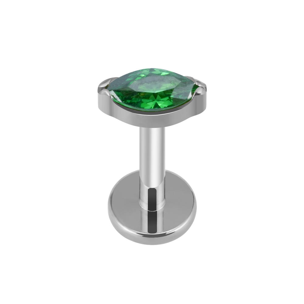 ASTM F136 Titane Unique Minuscule Marquise CZ Filetage Interne Dos Plat Labret Hélix Tragus Perçant Labret: Titanium Green