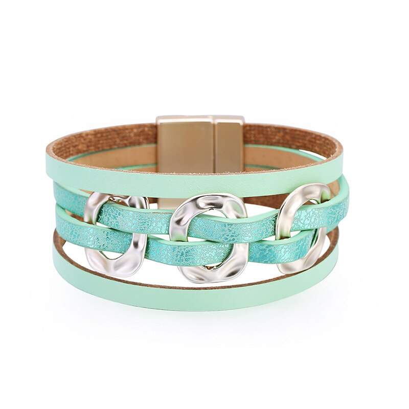 D &amp; D Eenvoudige Geometrische Ronde Metalen Charm Lederen Armbanden Bohemian Multi-layer Wrap Armband Met Magneet Sluiting Sieraden