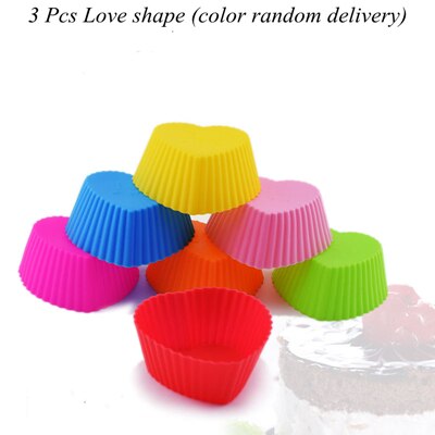 3 st silikon cupcake liners tårtform muffins fodral muti rund form cup cake verktyg bakform bakverk form olika former: 3 st kärleksform