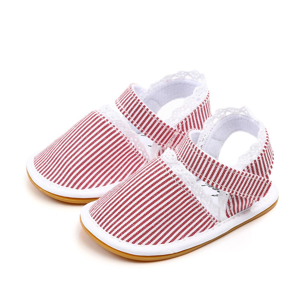 Floral Stripe heart Baby girls sandals Cotton fabric Rubber sole infant Crib shoes baby Moccasins sandals shoes