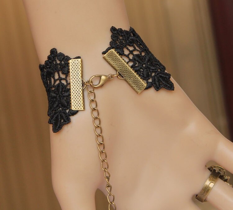 Victoriaanse Jurk Kostuum Gothic Black Rose Lace Lolita Vrouwen Armband H9