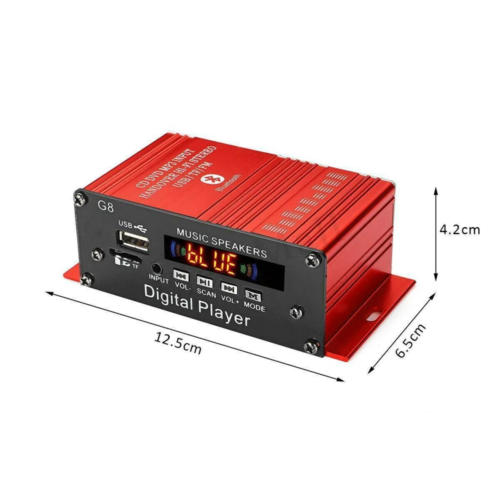 New200W 12V 2CH Mini Digital Bluetooth HIFI Audio Power Amplifier Car Audio Amplificador Stereo Amplifiers FM Radio USB W/Remote: Default Title