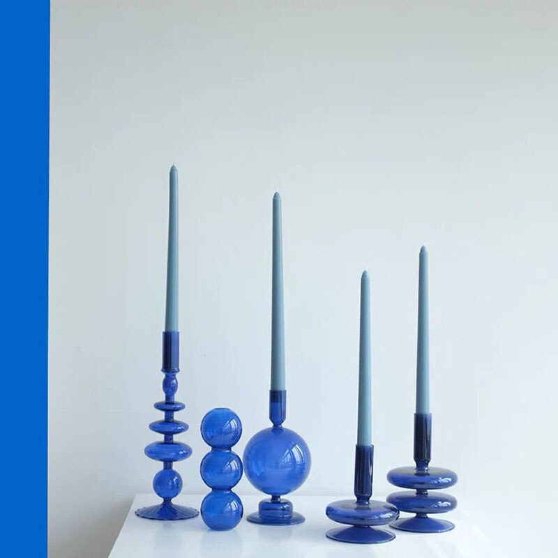 Suporte de vela nordic decoração para casa vaso de mesa acessórios de decoração de casamento castiçal de vidro vaso azul recipiente de vidro