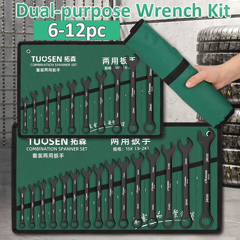 Juego de llaves inglesas de trinquete, juegos de herramientas de llave de doble uso de 8-24mm con bolsa, Kit de llaves de extremo abierto de 6/8/10/12 piezas para reparación de automóviles y bicicletas