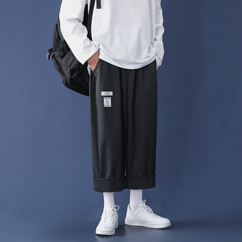Loose Trend Casual Pants Men Drape Straight Wide-leg Trousers Spring Summer Solid All-match Elastic Waist Cloth Overalls