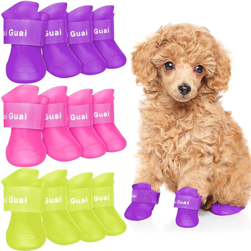 4 Stuks Waterdichte Laarzen Hond Schoenen Puppy Candy Kleuren Antislip Regen Schoenen Pet Laarzen Voor Sneeuw Regen Dag midden En Kleine Honden