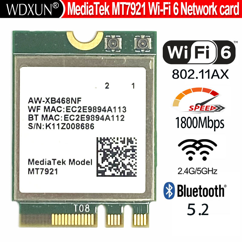 Nuovo wi-fi 6 MediaTek MT7921 wifi 6 1800M Bluetooth 5.2 scheda di rete WIFI wireless NGFF m.2 supporto windows10 / 11 MT7921k