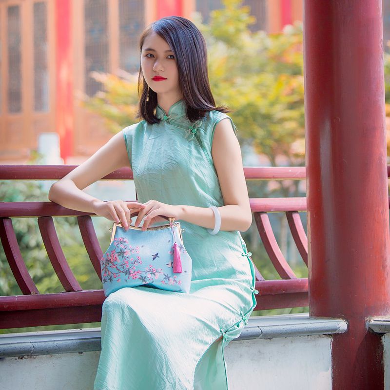 Saco uniforme, saco cheongsam, saco antigo, saco de ombro único, presente presente, saco de jantar, saco feito à mão, saco feminino, saco de ouro, chão
