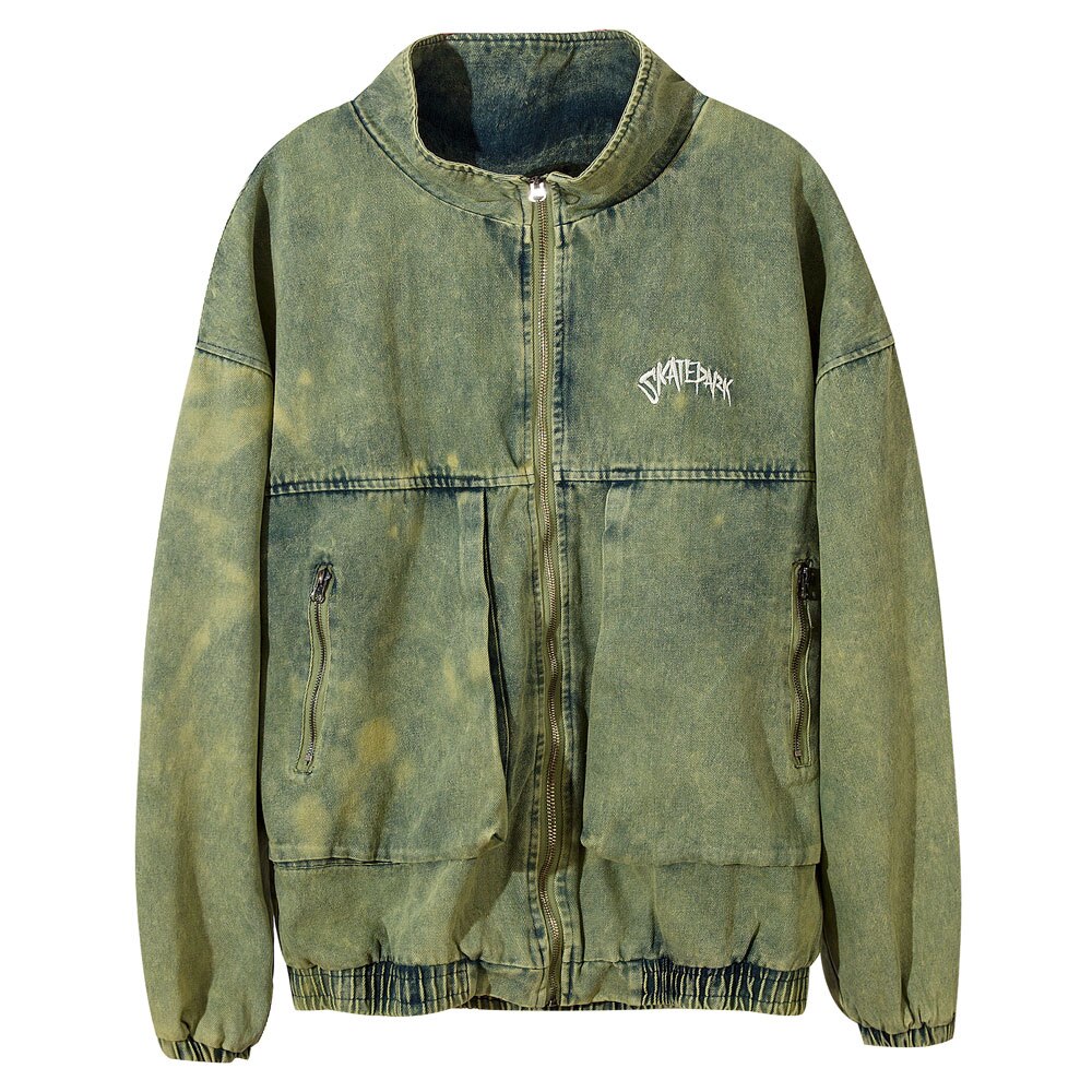 Lindsey Seader Hip Hop Denim Rits Jas Gewassen Hip Hop Casual Denim Jeans Jasje Streetwear Bovenkleding Mannen Kleding: green / L