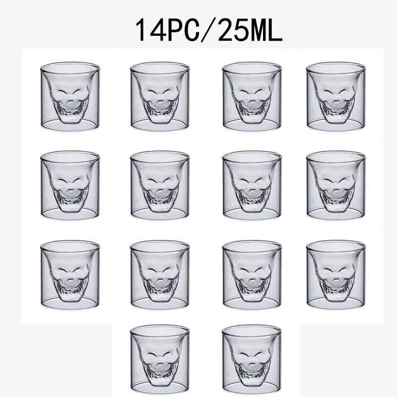 2-16PCS skull cup 25ML Double transparent glass beer whiskey vodka wine water champagne cocktail wine glasses Coffee milk mugs: 14PC skull cup 25ML