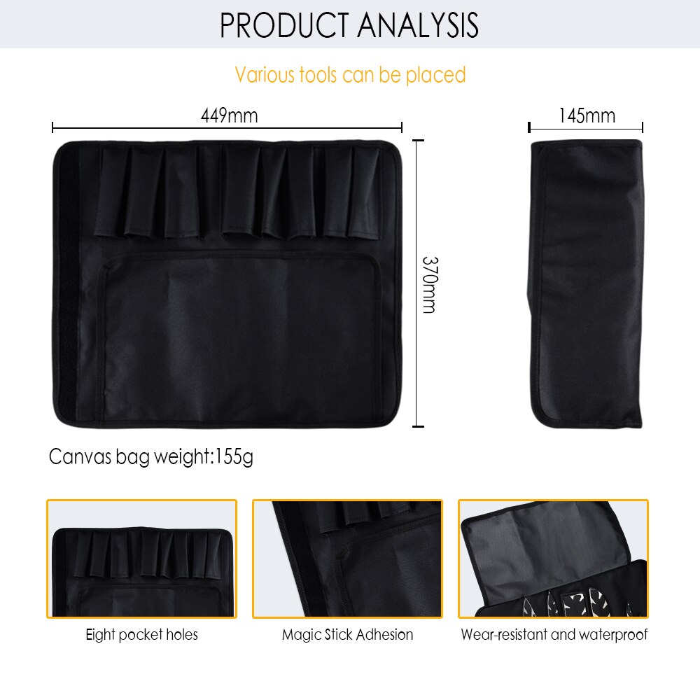 Knife Roll Bag Canvas Chef Knife Bags Durable Storage Pockets Portable Knife Holder Knife Carrying Case Bag Kitchen Cutlery Tool: 8 Slots Bag NO Knife