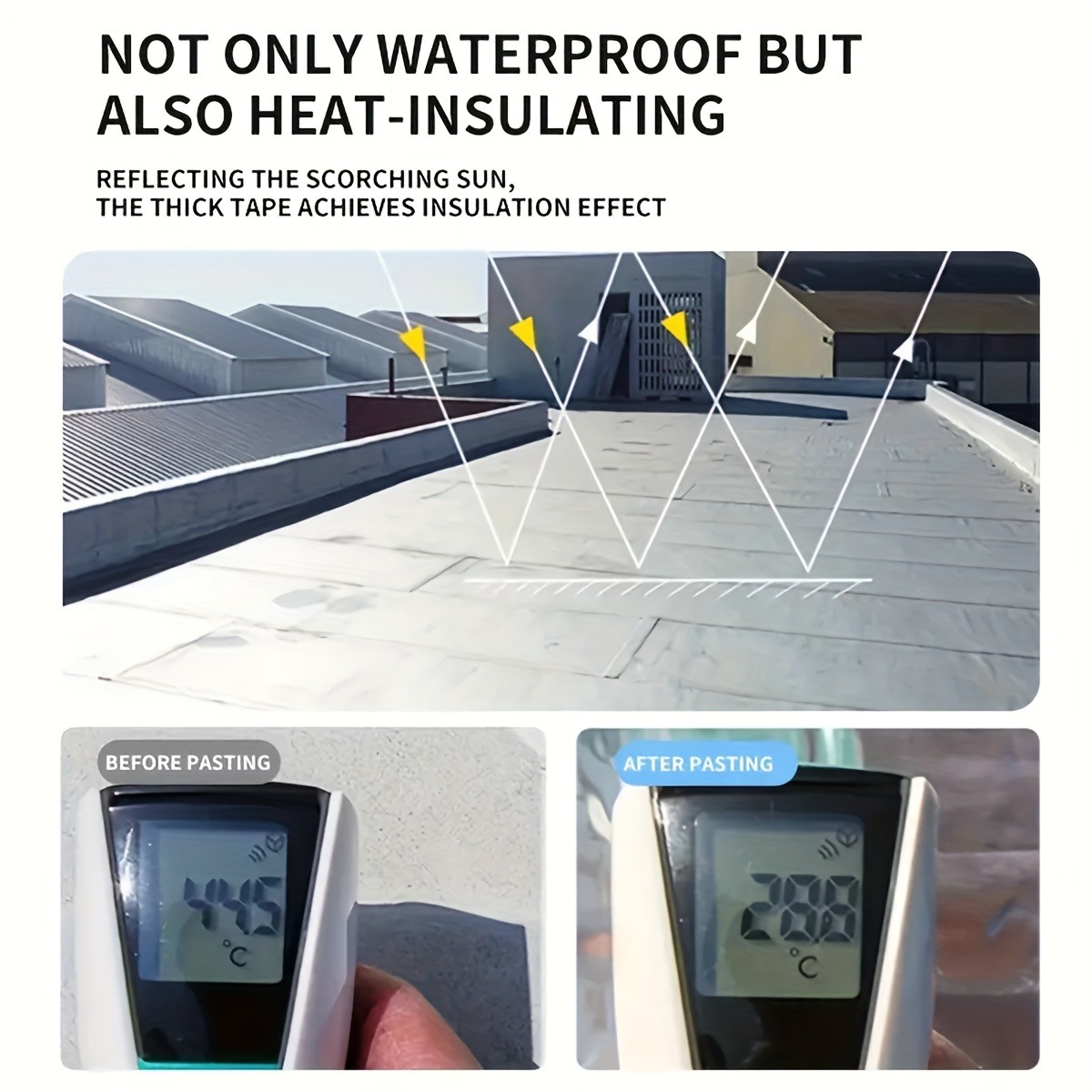 Waterproof Tape for Metal Surfaces and Roofs - Leak Proof and Rust Proof Adhesive, for Insulation and Temperature Control