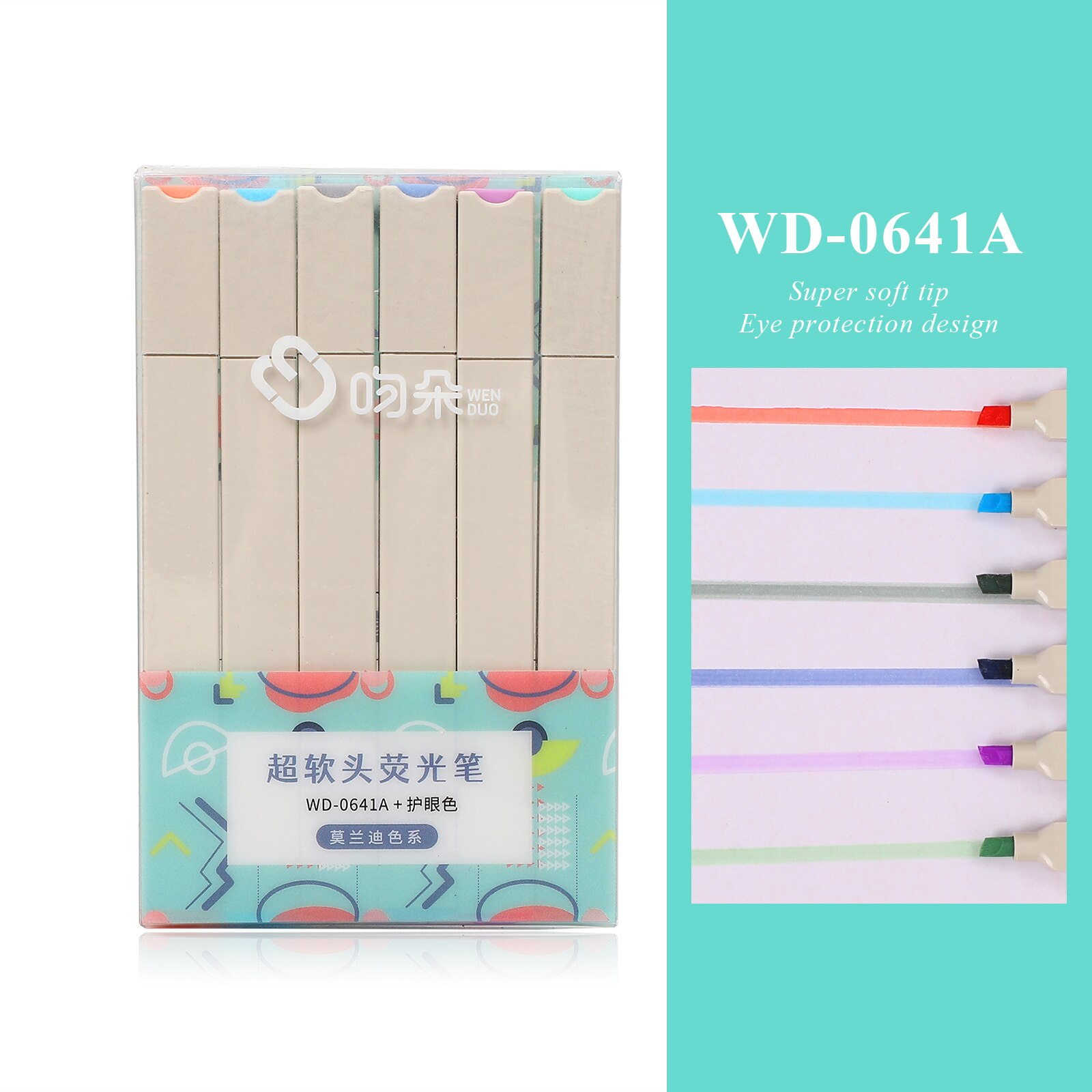 Resaltadores de punta suave Multicolor, marcador de diario Kawaii Simple, pintura linda, pluma fluorescente, papelería, 6 unids/set por juego: WD-0641A