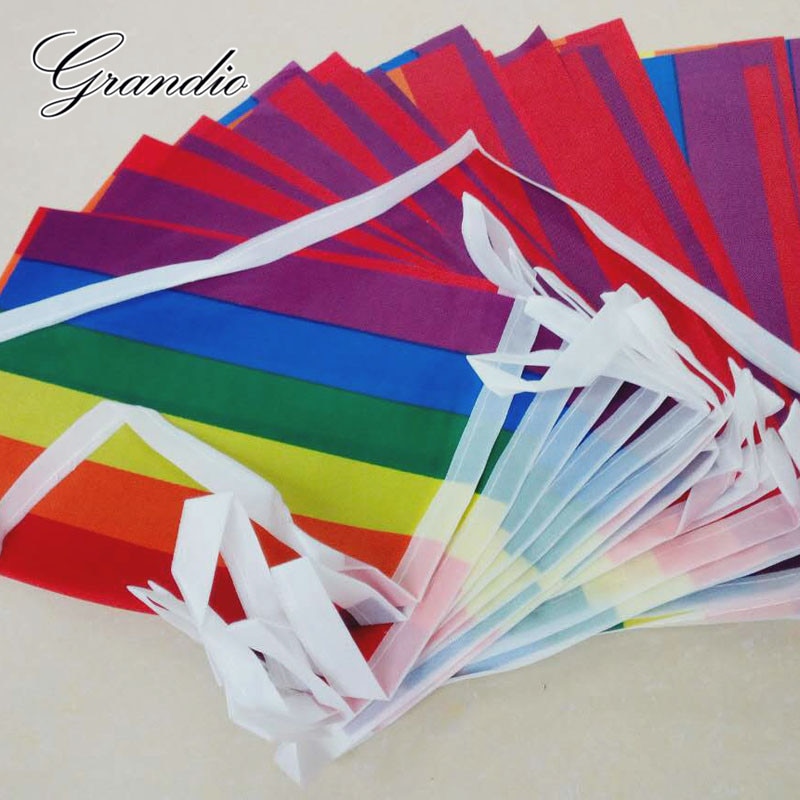 Hanging Rainbow Flag LGBT 14x21cm Polyester 15 Pieces 5M Length Lesbian Gay Pride Printed Home Decorative Flags and Banners