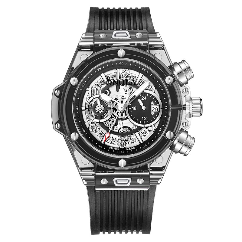 ONOLA transparent Kunststoff Uhr mann frauen Chronograph lässig herkunft Quarz armbanduhr männlichen einzigartige Relogio masculino: an6812 Schwarz