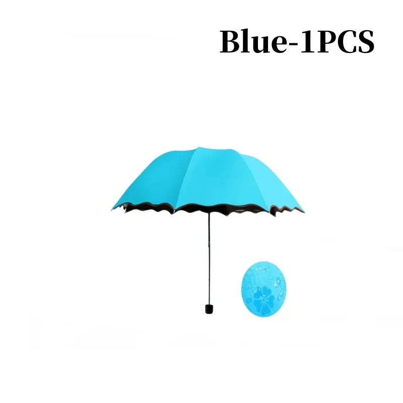 Paraguas para incubar agua, marco de sombrilla de mano, paraguas de viaje para lluvia, protección UV de 3 pliegues, paraguas que cambia de Color: Azul